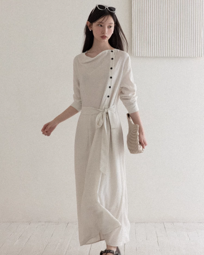 Accent Button Long Dress CA0033