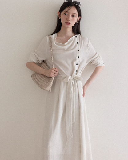 Accent Button Long Dress CA0033