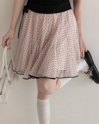 Sleeveless Black Top & Polka Dots Pink Skirt CA0034