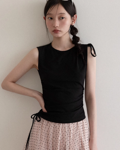 Sleeveless Black Top & Polka Dots Pink Skirt CA0034