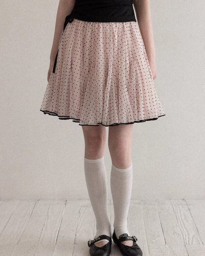 Sleeveless Black Top & Polka Dots Pink Skirt CA0034