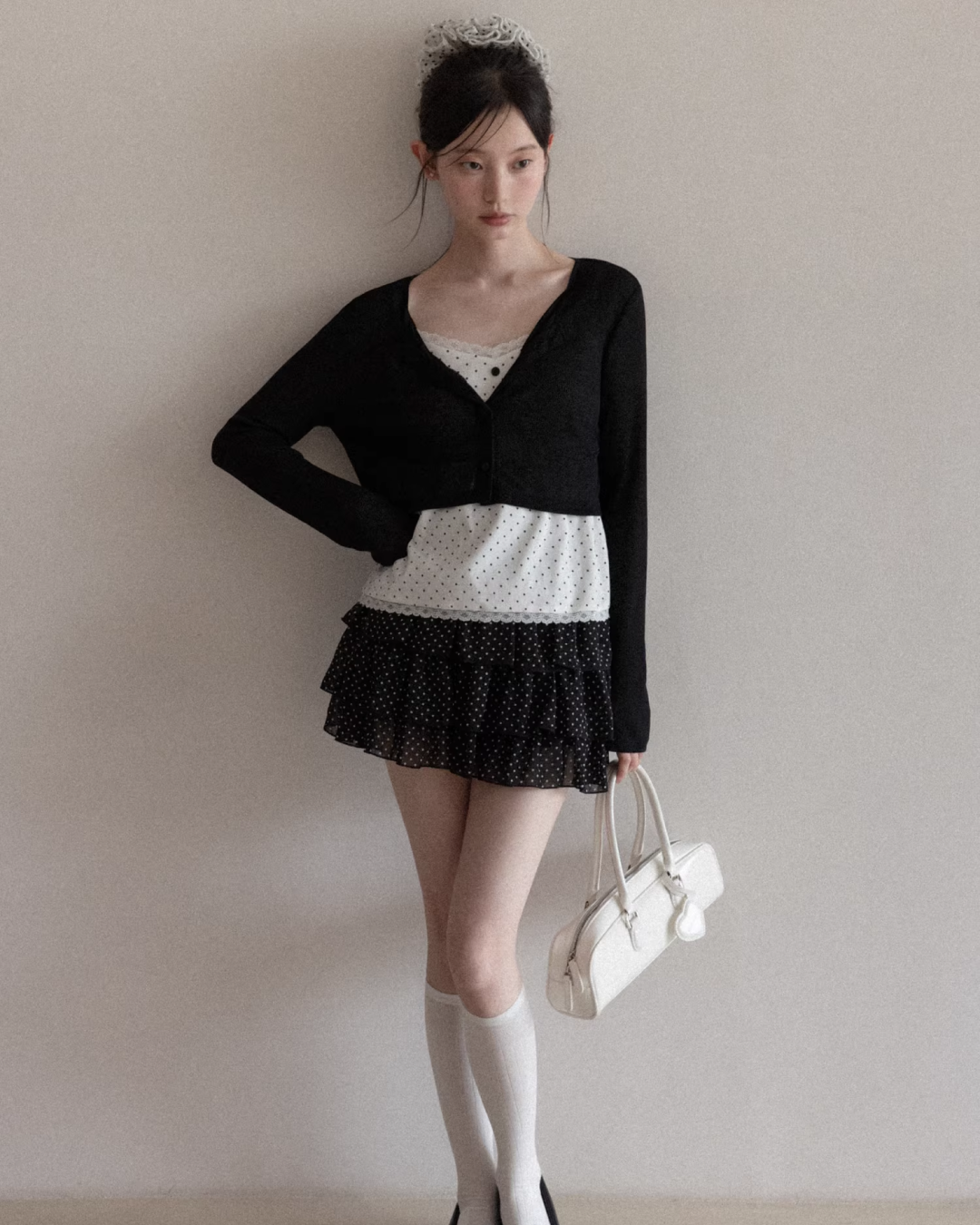 Polka Dot Camisoal Knit Cardigan & Polka Dot Frill Skirt CA0037