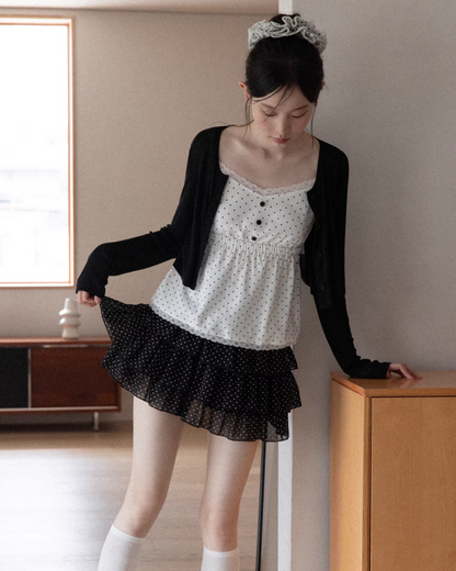 Polka Dot Camisoal Knit Cardigan & Polka Dot Frill Skirt CA0037