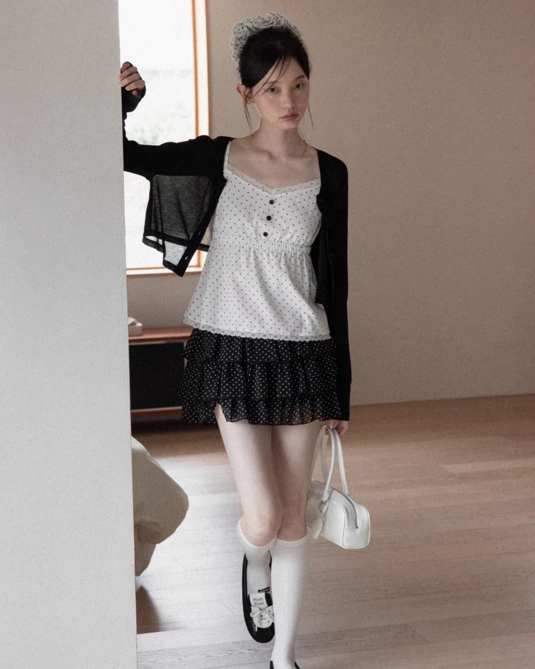 Polka Dot Camisoal Knit Cardigan & Polka Dot Frill Skirt CA0037