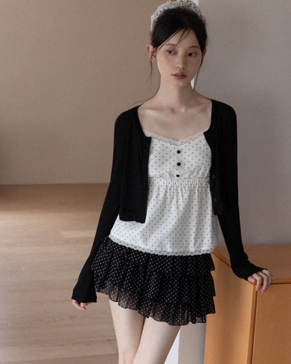 Polka Dot Camisoal Knit Cardigan & Polka Dot Frill Skirt CA0037