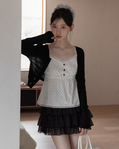 Polka Dot Camisoal Knit Cardigan & Polka Dot Frill Skirt CA0037
