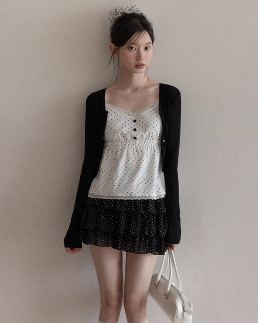 Polka Dot Camisoal Knit Cardigan & Polka Dot Frill Skirt CA0037