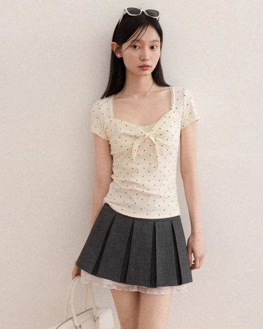 Polka Dot Short Open Neck T-shirt CA0039