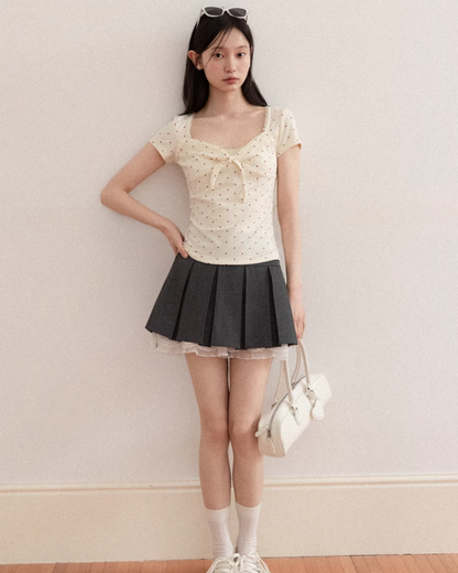 Polka Dot Short Open Neck T-shirt CA0039