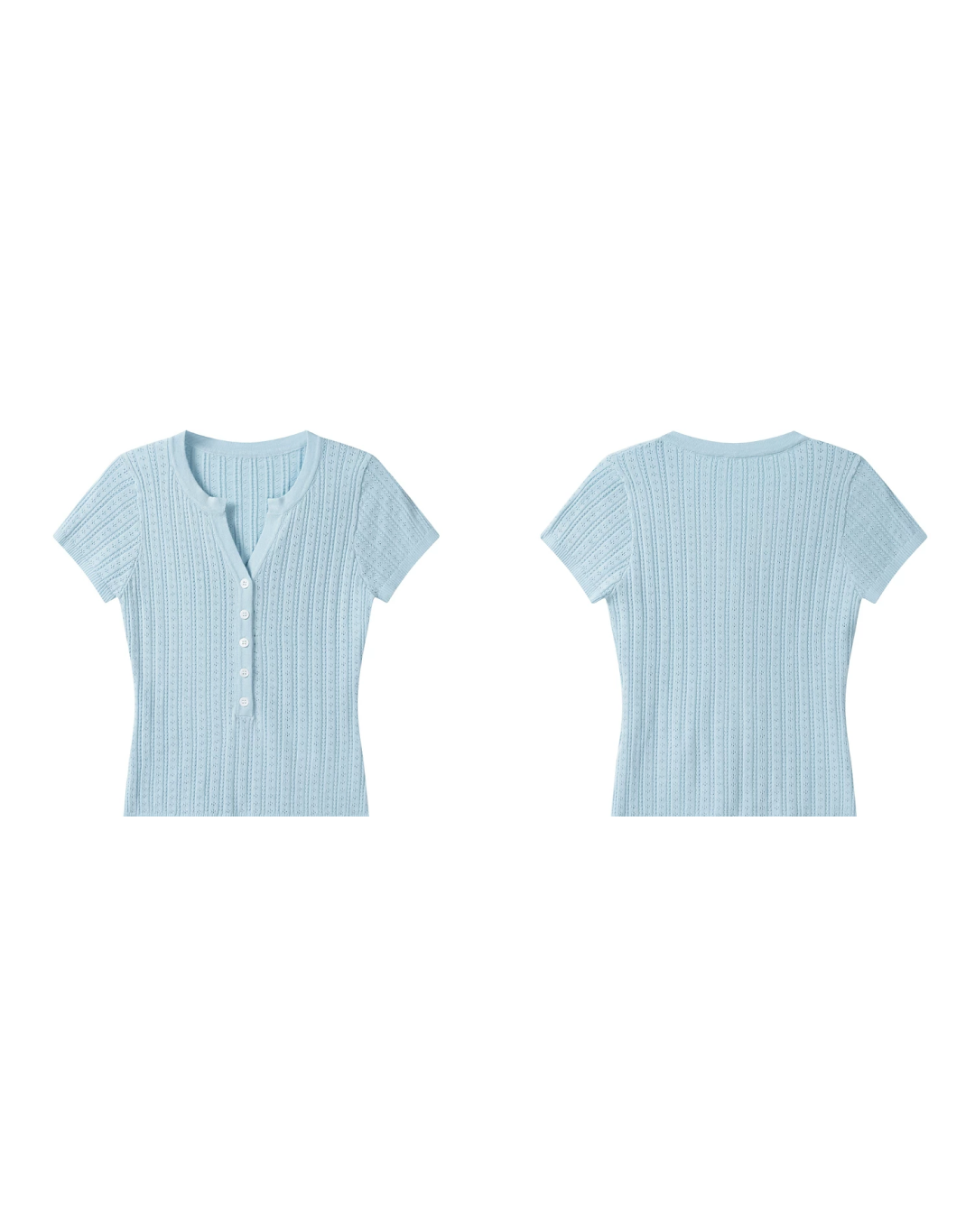 V-neck Button Blue Knit & Polka Dot Short Pant CA0041