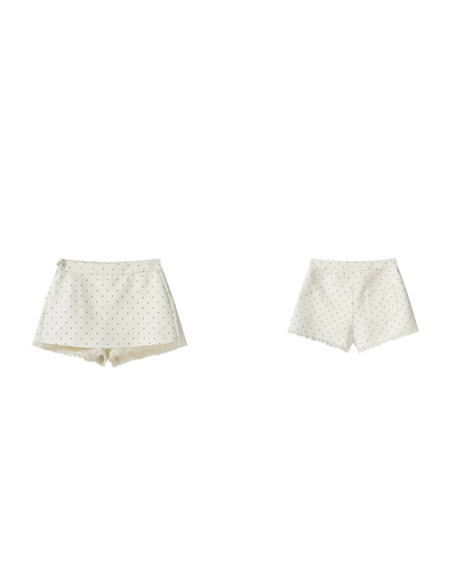 V-neck Button Blue Knit & Polka Dot Short Pant CA0041