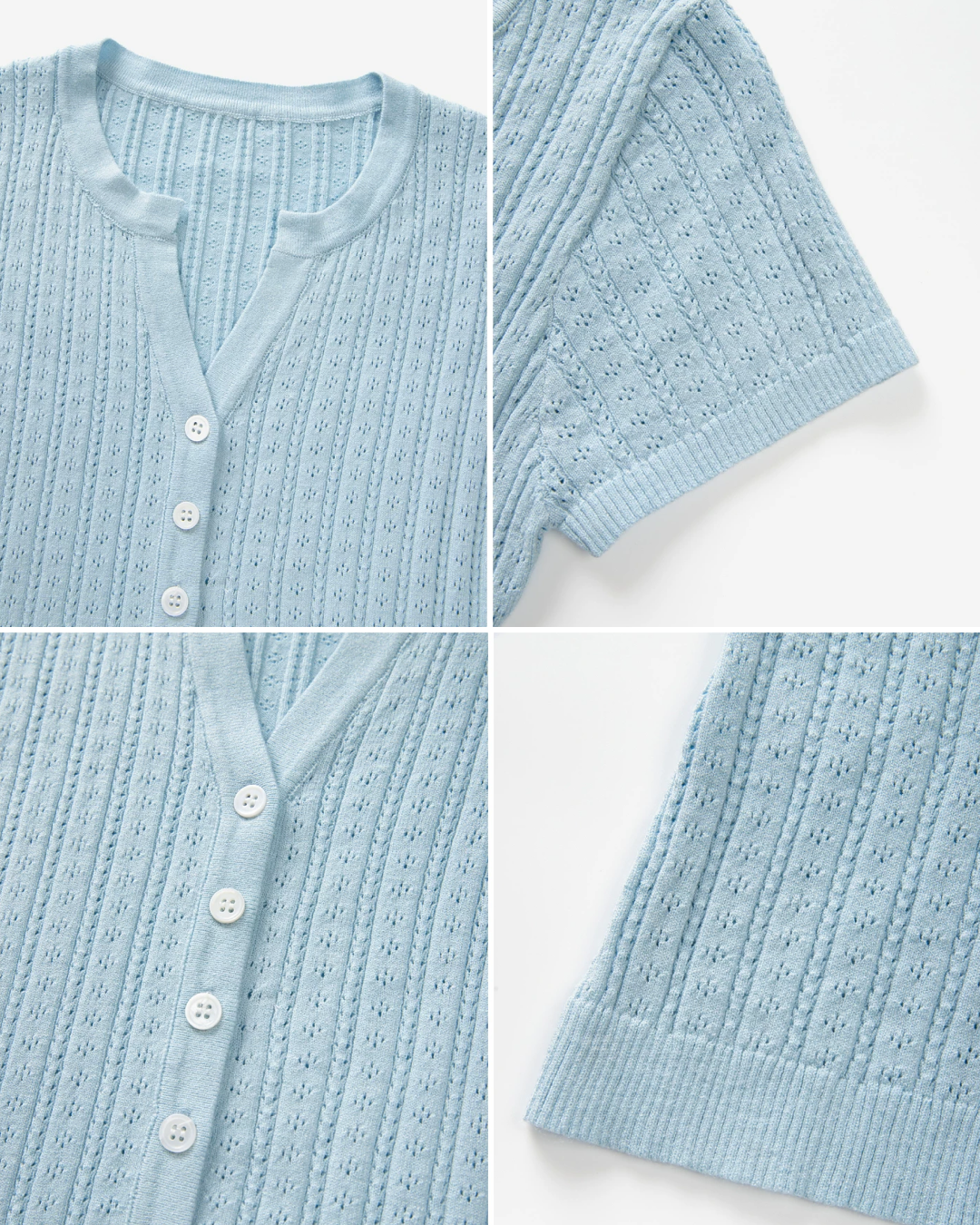 V-neck Button Blue Knit & Polka Dot Short Pant CA0041