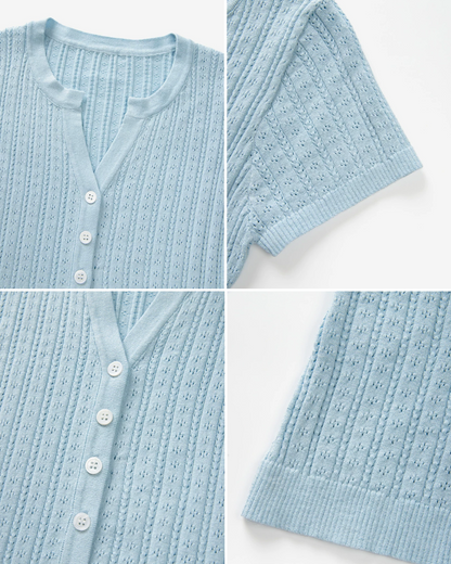 V-neck Button Blue Knit & Polka Dot Short Pant CA0041