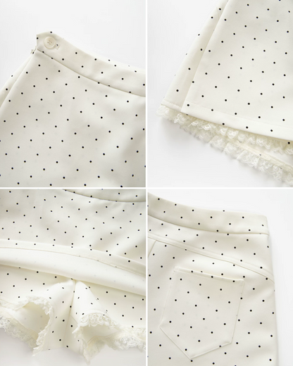 V-neck Button Blue Knit & Polka Dot Short Pant CA0041