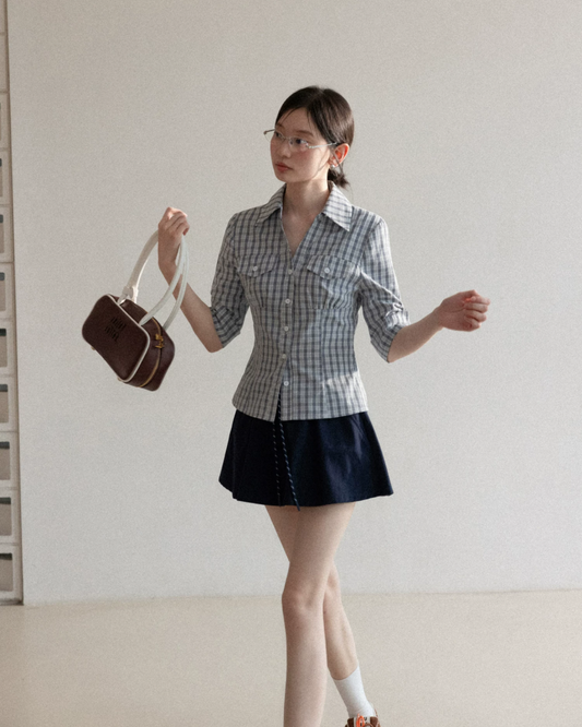 Half Sleeve Shirt & Navy Short Skirt CA0042