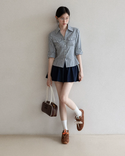 Half Sleeve Shirt & Navy Short Skirt CA0042