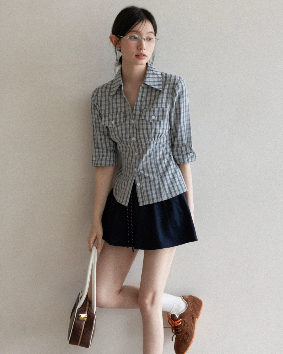 Half Sleeve Shirt & Navy Short Skirt CA0042
