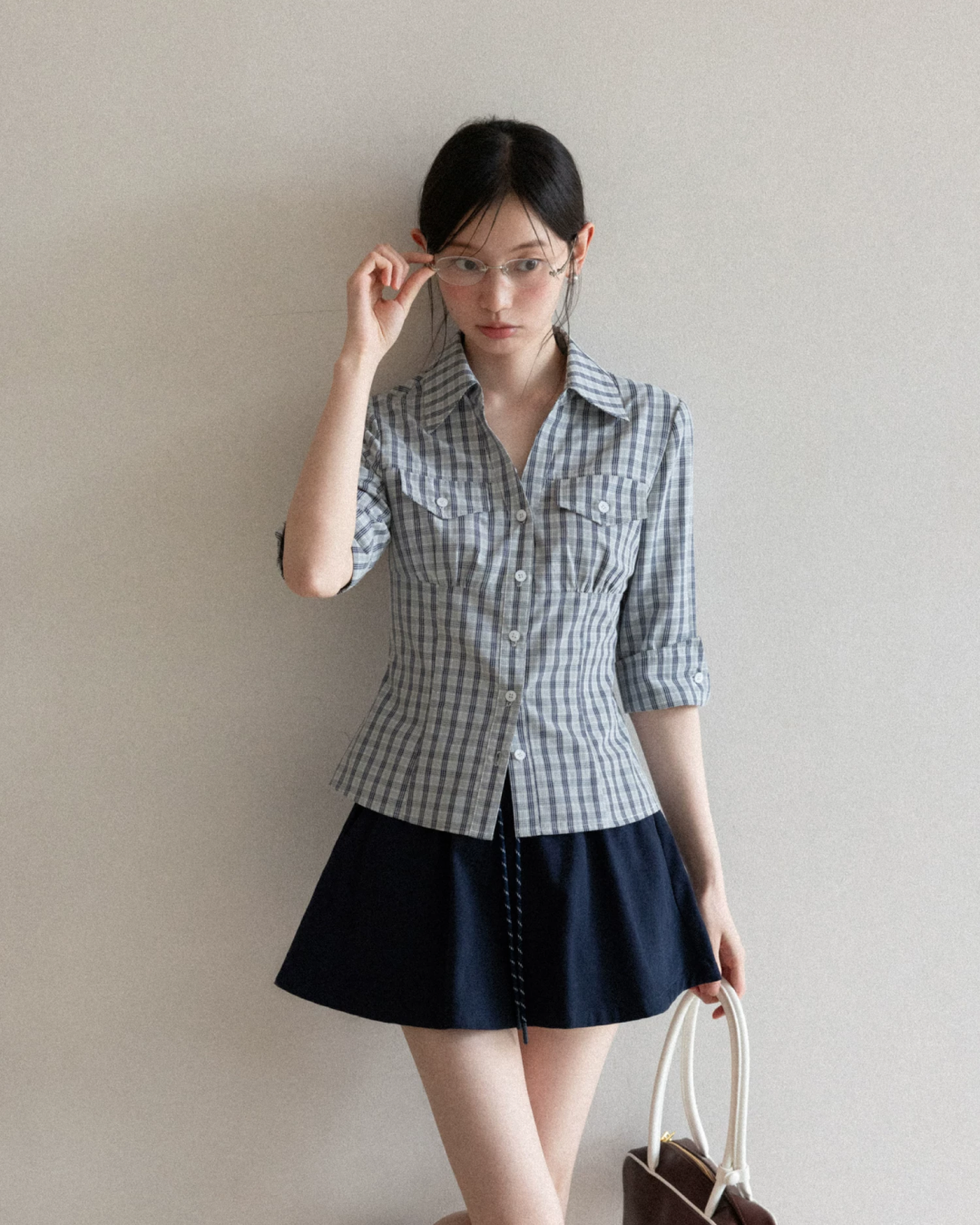 Half Sleeve Shirt & Navy Short Skirt CA0042
