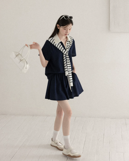 V-neck Navy T-shirt & Navy Short Pant CA0044