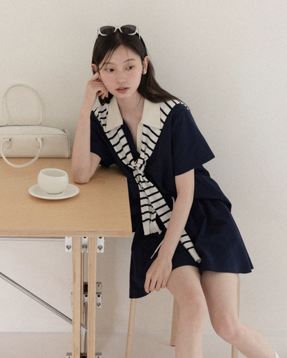 V-neck Navy T-shirt & Navy Short Pant CA0044