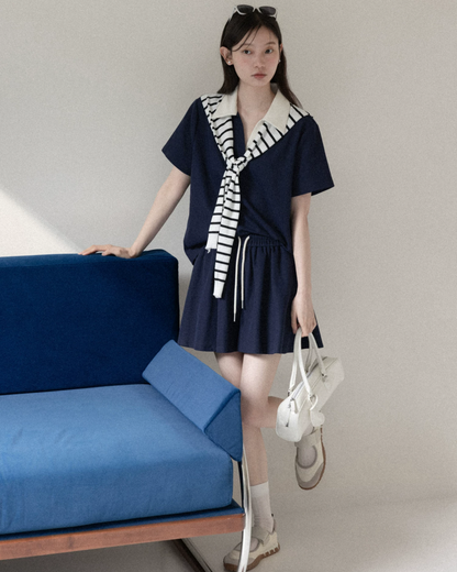 V-neck Navy T-shirt & Navy Short Pant CA0044