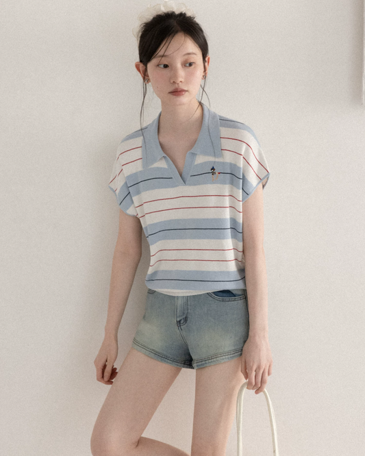 Light Blue Horizontal Stripes Short Knit CA0045