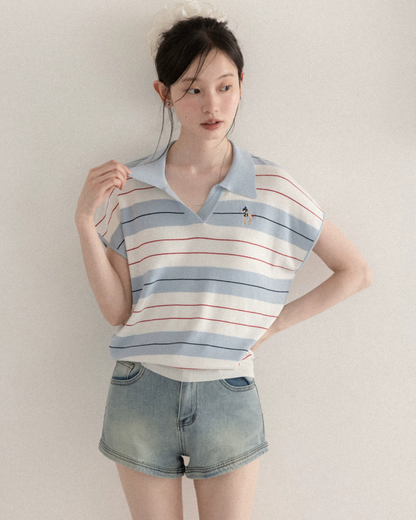 Light Blue Horizontal Stripes Short Knit CA0045