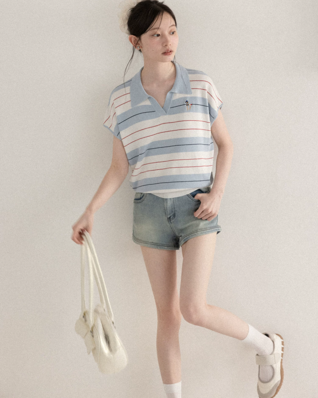 Light Blue Horizontal Stripes Short Knit CA0045