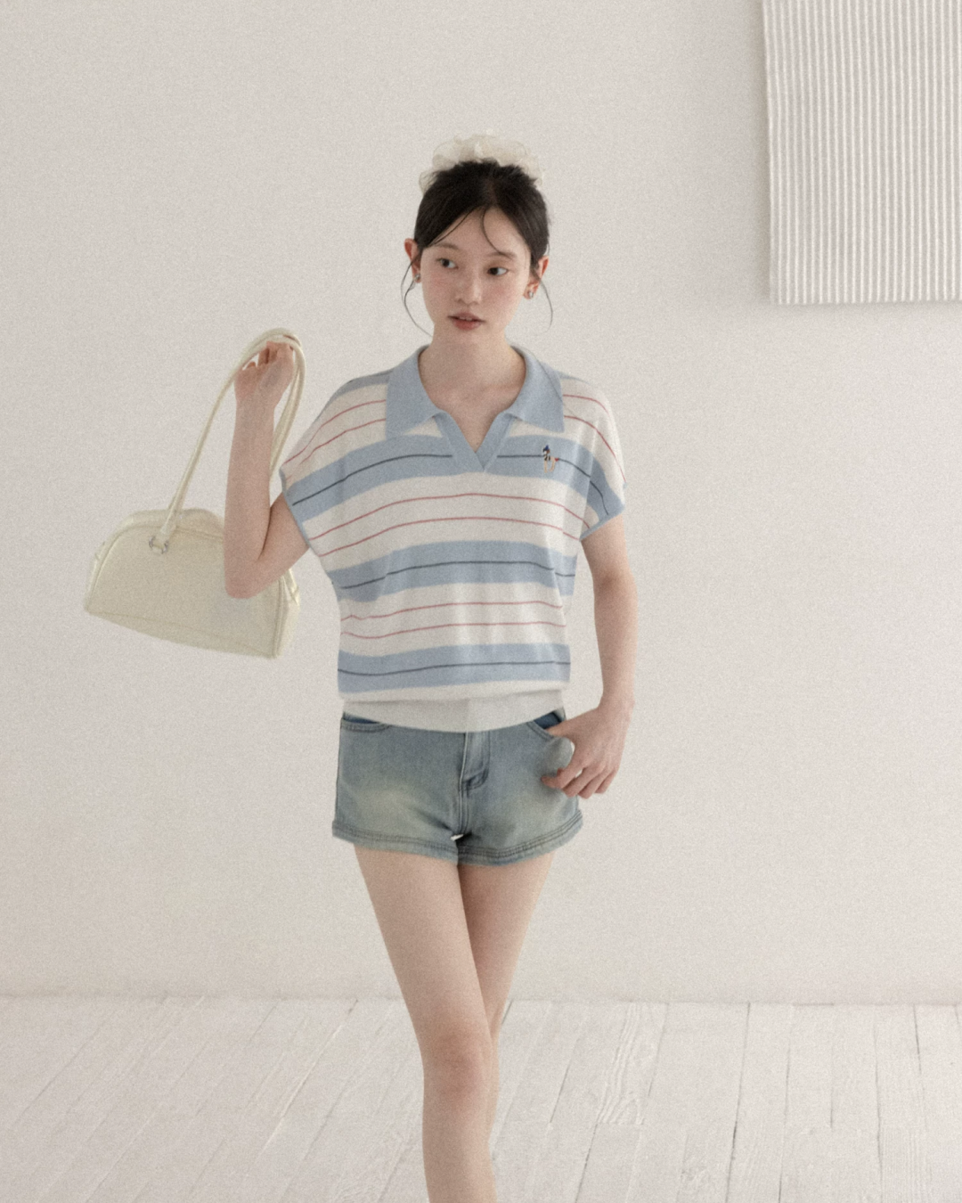 Light Blue Horizontal Stripes Short Knit CA0045