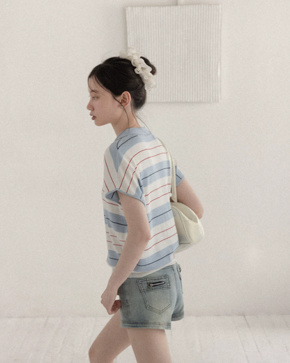 Light Blue Horizontal Stripes Short Knit CA0045