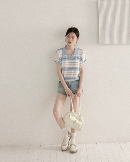 Light Blue Horizontal Stripes Short Knit CA0045