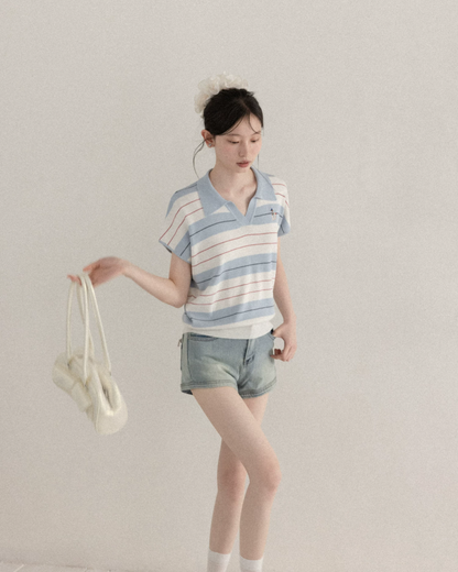Light Blue Horizontal Stripes Short Knit CA0045