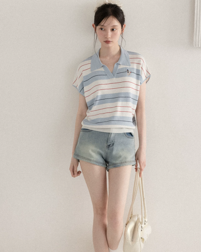Light Blue Horizontal Stripes Short Knit CA0045