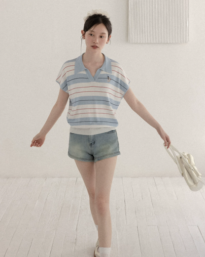 Light Blue Horizontal Stripes Short Knit CA0045