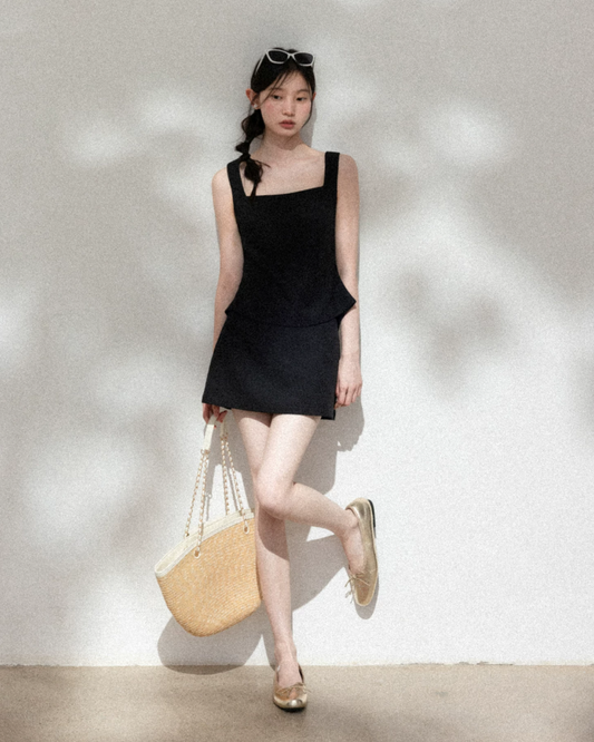 Black Square Neck Camisole & Short Skirt CA0047