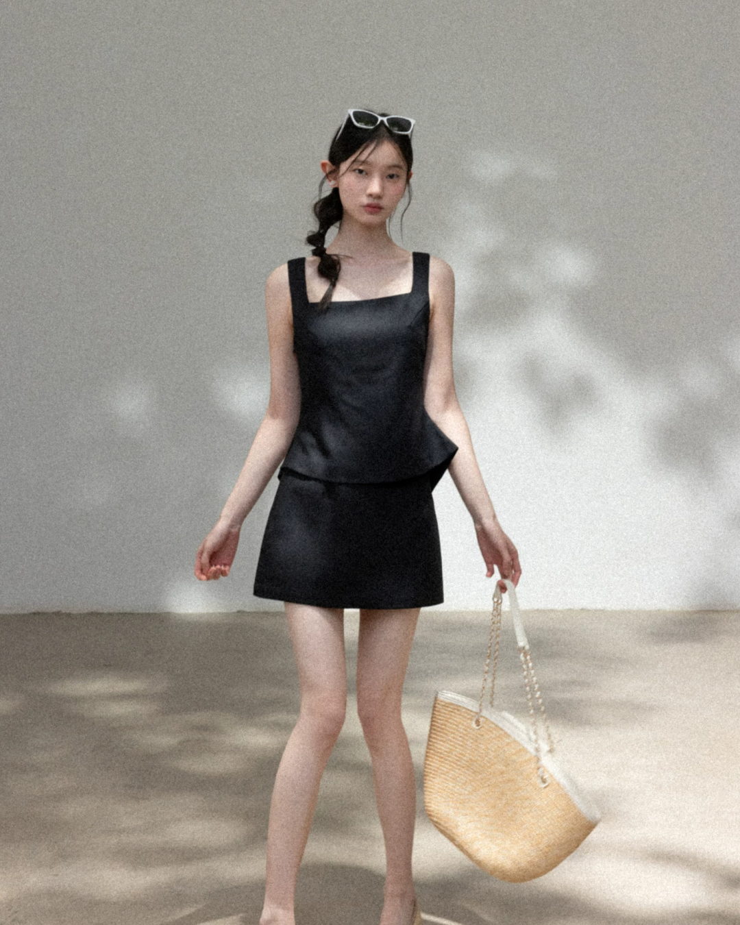 Black Square Neck Camisole & Short Skirt CA0047