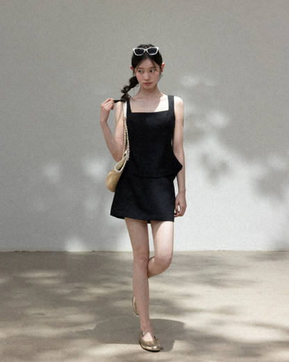 Black Square Neck Camisole & Short Skirt CA0047