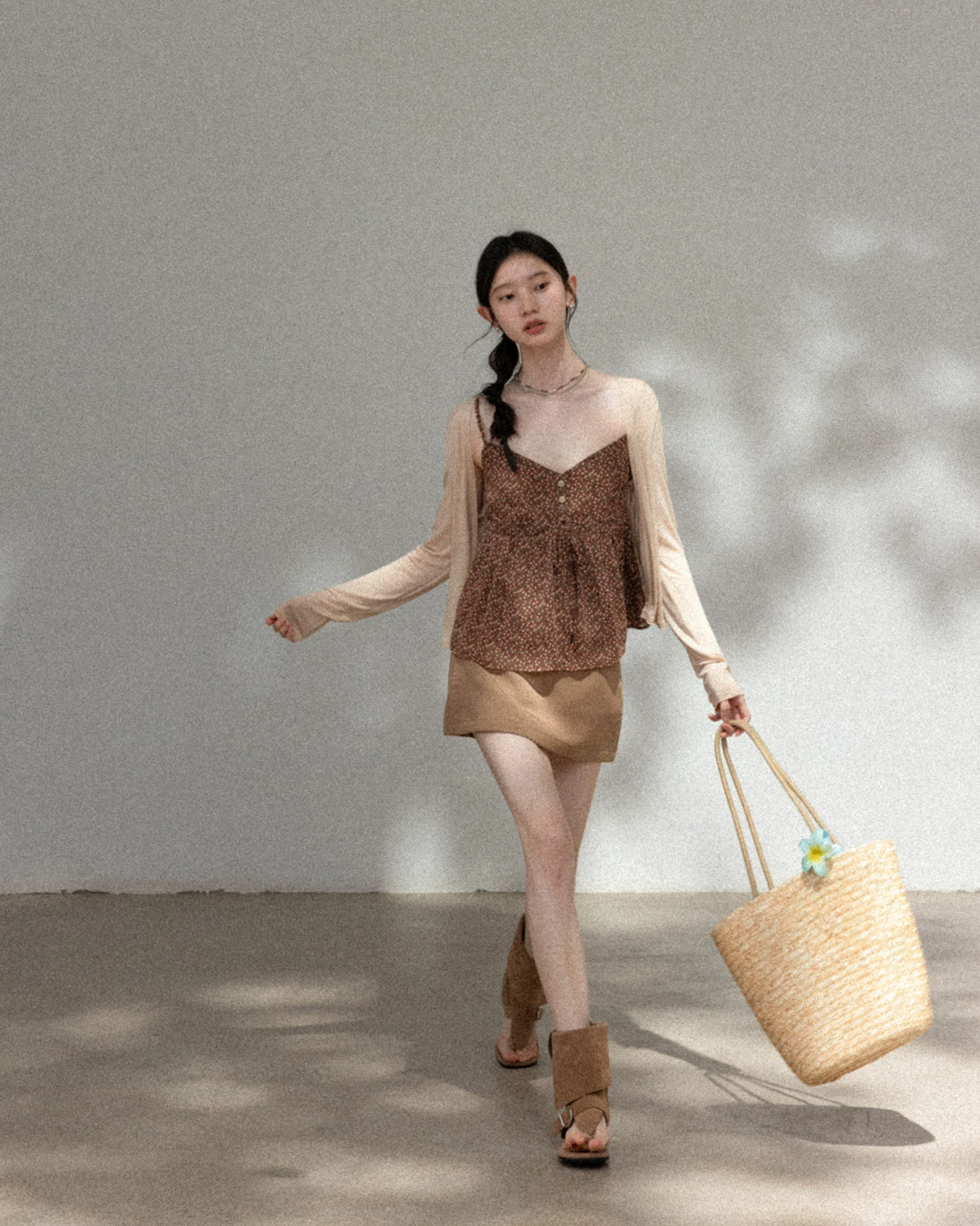 Flower Camisole Dress & Sheer Cardigan & Shot Skirt CA0048