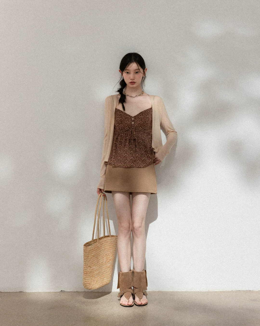 Flower Camisole Dress & Sheer Cardigan & Shot Skirt CA0048