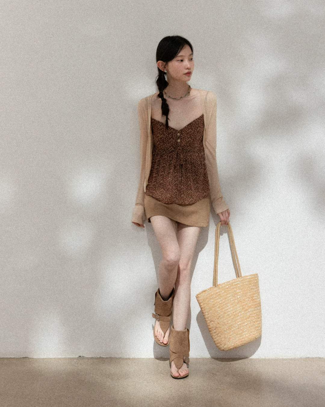 Flower Camisole Dress & Sheer Cardigan & Shot Skirt CA0048
