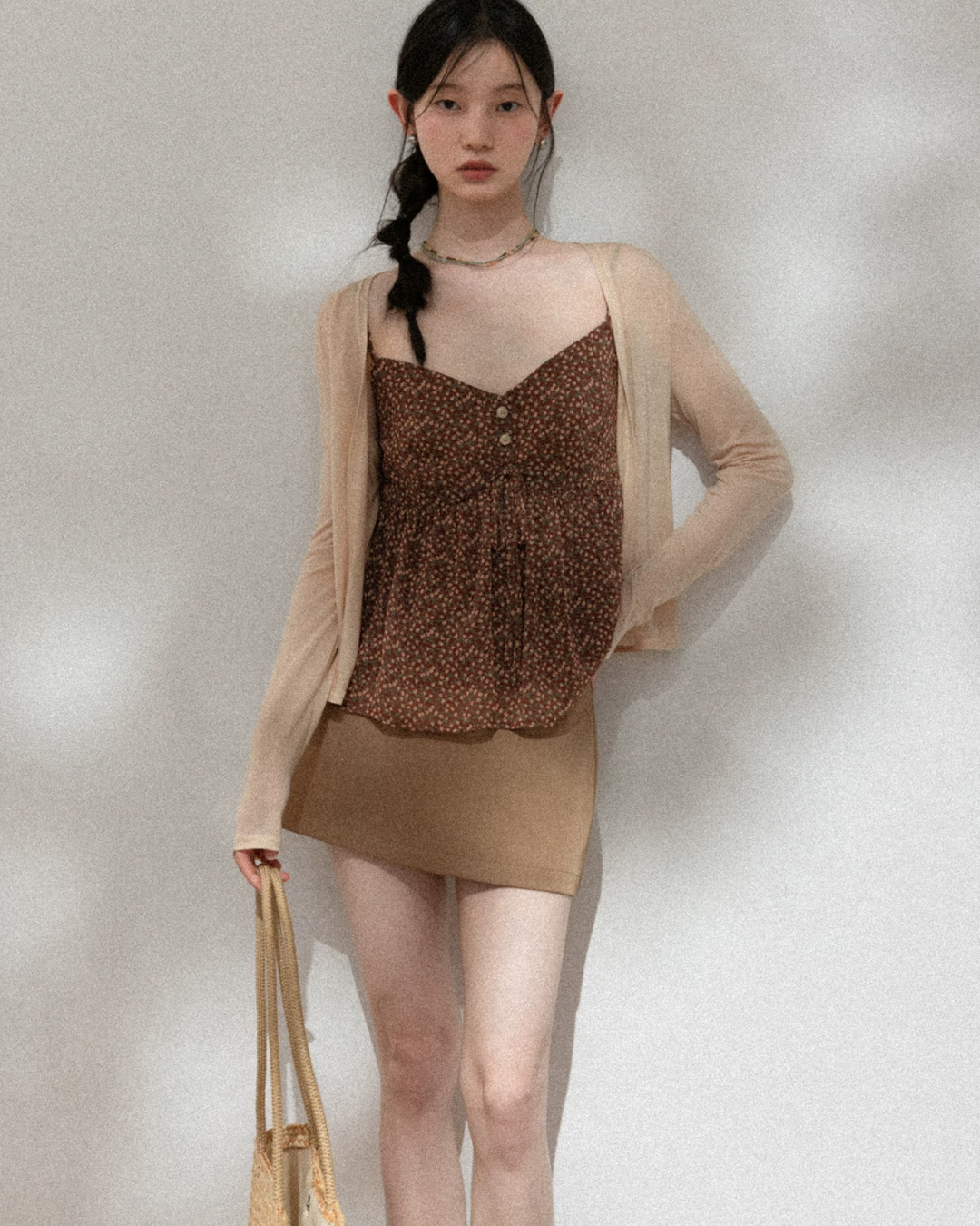 Flower Camisole Dress & Sheer Cardigan & Shot Skirt CA0048