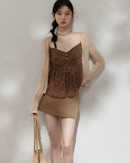 Flower Camisole Dress & Sheer Cardigan & Shot Skirt CA0048
