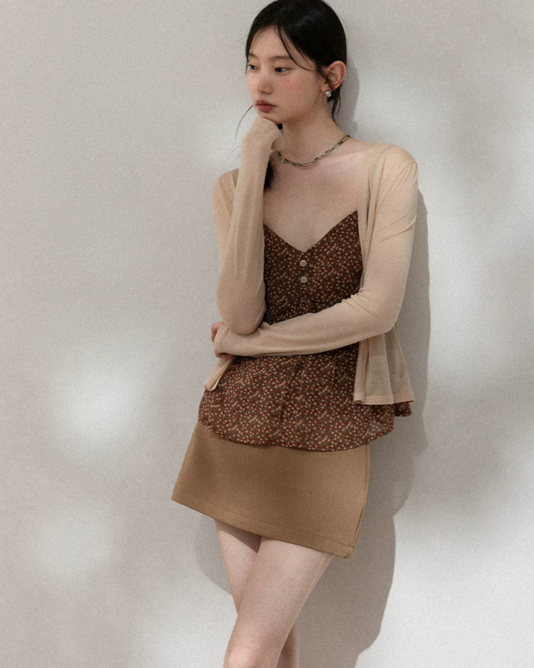 Flower Camisole Dress & Sheer Cardigan & Shot Skirt CA0048