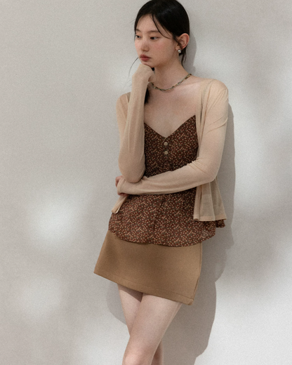 Flower Camisole Dress & Sheer Cardigan & Shot Skirt CA0048