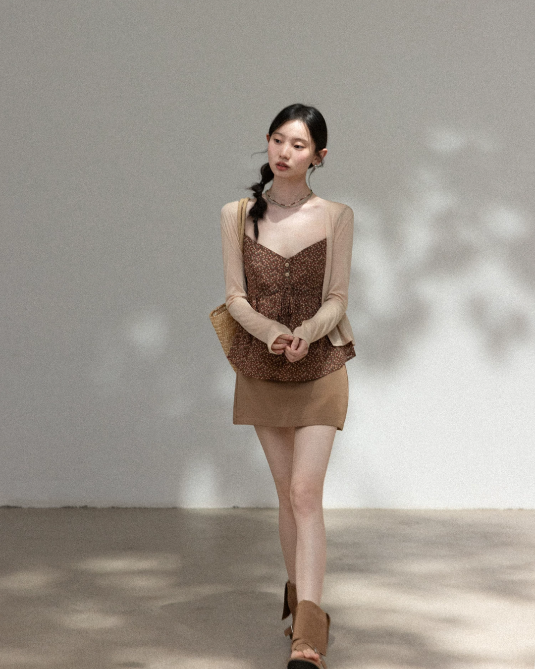 Flower Camisole Dress & Sheer Cardigan & Shot Skirt CA0048