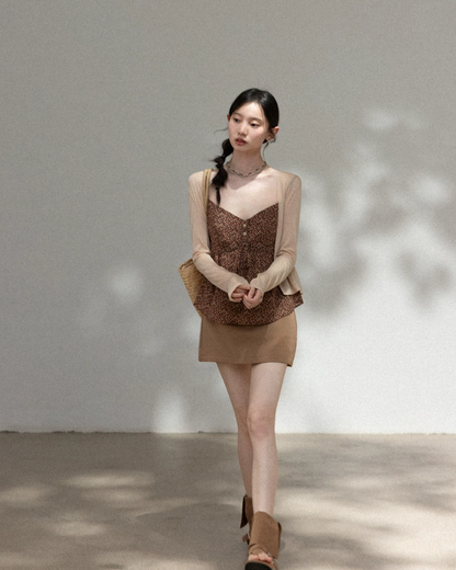 Flower Camisole Dress & Sheer Cardigan & Shot Skirt CA0048