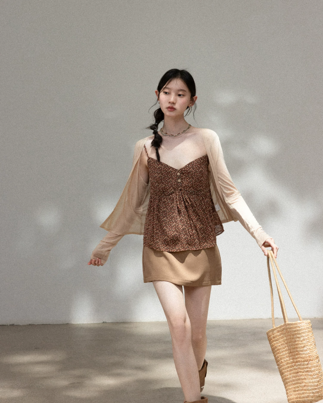Flower Camisole Dress & Sheer Cardigan & Shot Skirt CA0048