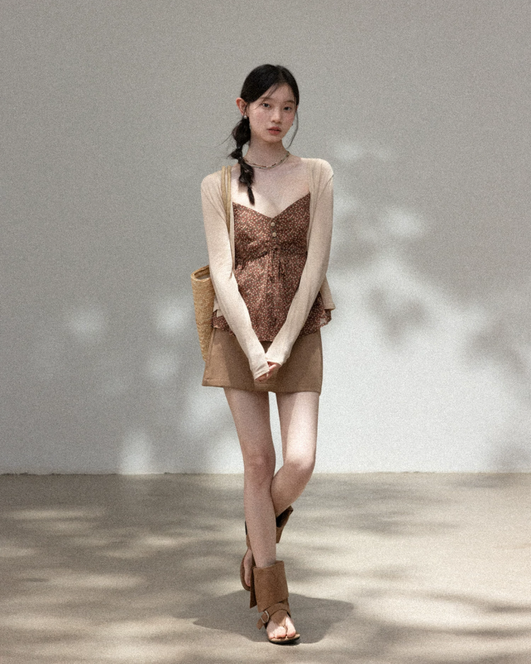 Flower Camisole Dress & Sheer Cardigan & Shot Skirt CA0048
