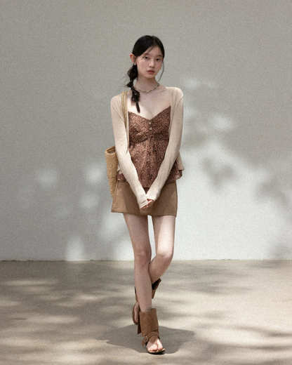 Flower Camisole Dress & Sheer Cardigan & Shot Skirt CA0048