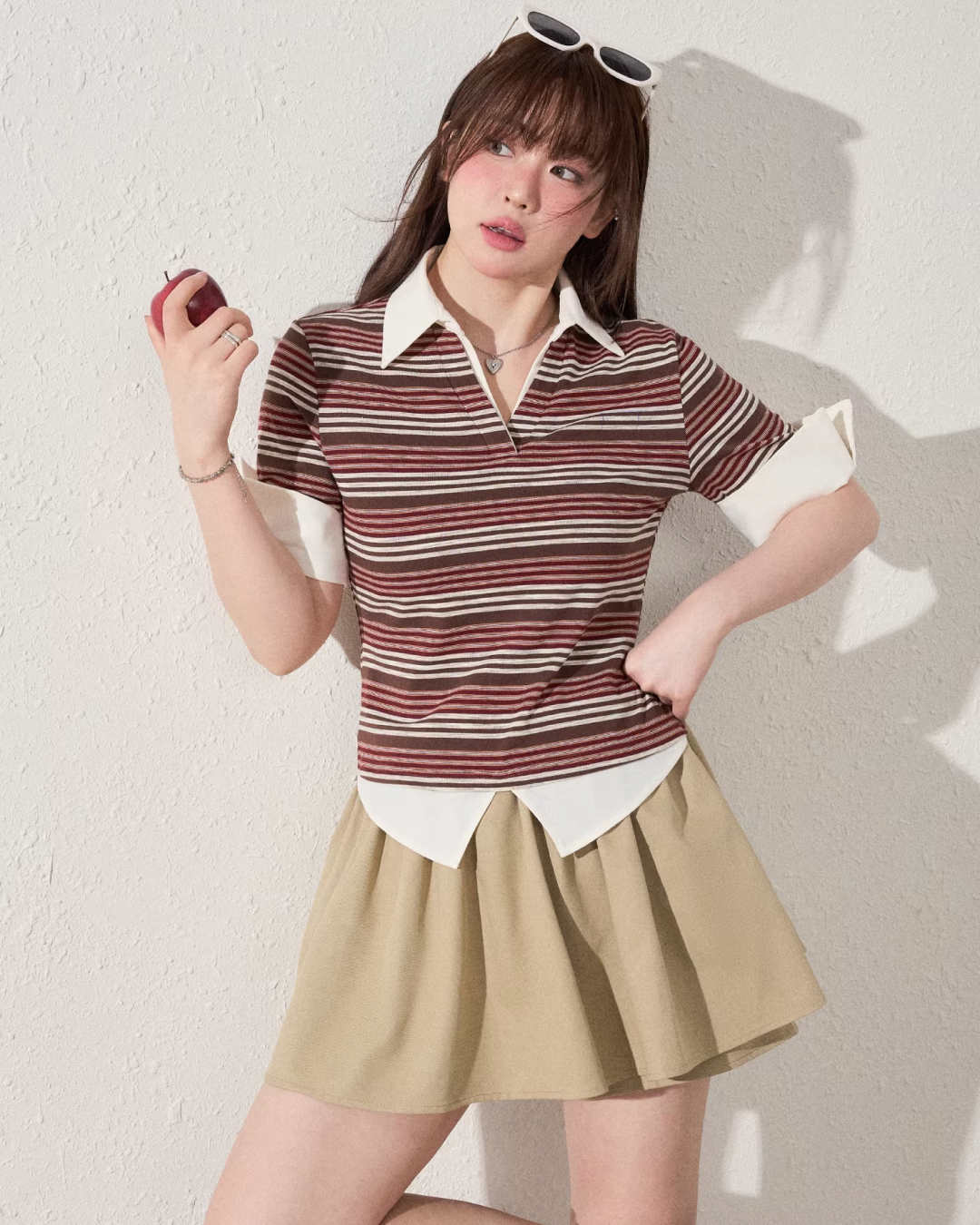 Fake Layerd Border Tops &  Mini Skirt JU0003